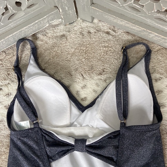 Kona Sol metallic silver black one piece swimsuit small beach pool vacation - Picture 3 of 11